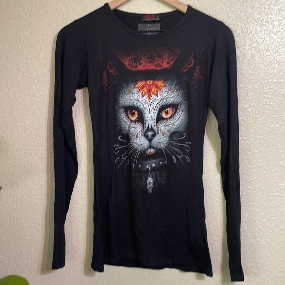 Spiral alternative clothing, Catrina cat print long sleeve top